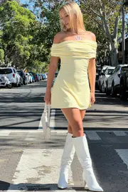 Yellow Asymmetric Mini Dress - Size 16XL, Women's Skater Dress