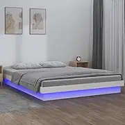 Bed Furniture LED Bed Frame Without Mattress White 135x190 cm Solid Wood
