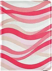 [Amooorous] Wave Pattern Red Peach Leather decorative cute passport holder Vaccine Card Holder Cover Combo Passport Holder Case Waterproof, wave pattern red peach, 1 size