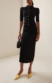 [Carolina Herrera] Buttoned Ruched Jersey Midi Dress