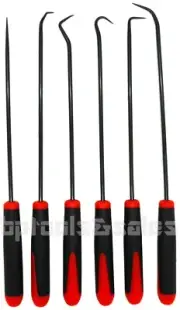 6pc PICK & HOOK SET EXTRA LONG O-RING & SEAL REMOVER SOFT GRIP ASSORTED SHAPES