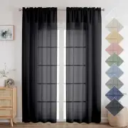 Kirei Faux Linen Black Sheer Curtains 84 40"W x 84"L (Pack of 2) Black-texture