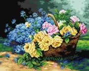 "Basket of Flowers" Printed Canvas for Cross Stitch Tapestry Gobelin 2746