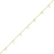 9kt Yellow Gold Silver Infused Floating Open Hearts 25cm Anklet