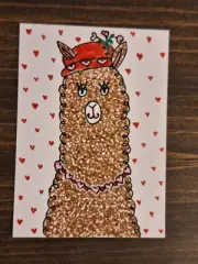 ACEO Original Whimsical Valentine Alpaca Watercolor Cartoon Painting