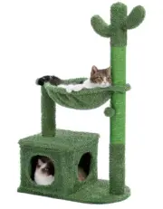 Cactus Cat Tree 40" – Tower w/ Hammock, Scratching Post, Condo & Toy Ball, Green