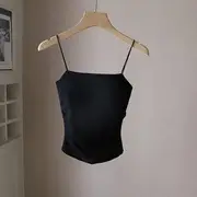 Plain Ruched Padded Camisole Top Black - One Size