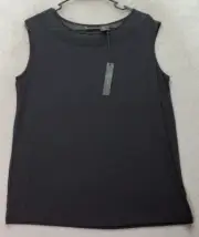 Tahari Tank Top Womens Size Medium Black Rayon Sleeveless Round Neck Mesh Panel