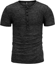 [Zylphorix] Men's Silk Short Sleeve Henry T-Shirt Half Button Slim Fit Daily Shirt Summer Classic Comfy Casual Polo Shirt, Grey, XX-Large