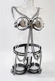 HCUDFN BDSM 3Pcs Female Full Set Chastity Belt With Bra Thigh Ring Bondage Chastity Device Sex Toys For Couples Women(Waist 96~102cm)