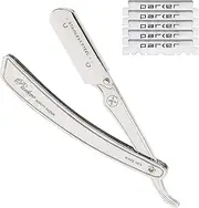 Parker SRX Heavy Duty Professional 100% Stainless Steel Straight Razor and 5 Parker Single Edge Blades