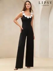 Lipsy Black 3d Flower Detail Jumpsuit (AM5092) | $157