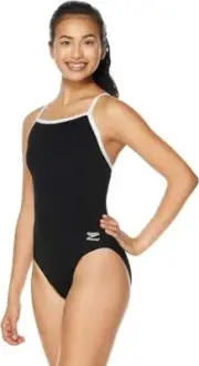 Speedo Women's Swimsuit One Piece Endurance+ Flyback Solid Black White Size S/30