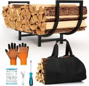 Firewood Rack Indoor with Log Carrier 34Inch Fireplace Wood Holder Black Outdoor