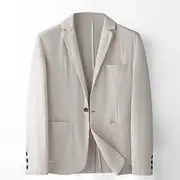 Men's Linen Blazer Suits Wedding Anniversary Vacation Elegant Neutral Spring Fall Cotton Linen Solid Color Buttons Comfy Single Breasted One-button Blazer Bl
