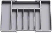 Drawer Organiser Expandable Tray for Kitchen or Office,Adjustable Silverware Flatware/Stationery Holder, Compact Plastic Storage for Spoons/Forks/Knives/Pens/sticky notes (GREY)