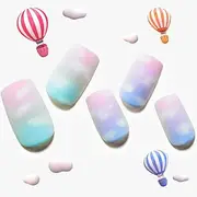 GLAMERMAID Color Press on Nails Medium Square, Pink Blue Ombre Fake Nails Tips Short Square, Macaron Color Cloud Glue on Nails Summer Glossy Gel Set, Reusable Acrylic False Nail Manicure Kit for Women