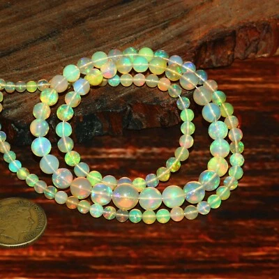 Opal Smooth Ethiopian Beads Natural Balls Gemstone Fire Round Strand Necklace523
