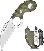 TONIFE Crescent Neck Knife Outdoor Fixed Blade Knife 8Cr14MoV Steel with Sheath Lanyard and Clip Full Tang Knife Survival Knife (Green-Satin)