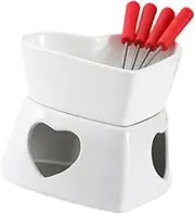 JISADER Pottery Fire Boiler Bowl with 4 Forks for Mini Fondue and Chocolate Making, White