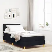 Box Spring Bed with Mattress & LED Black King Single Velvet