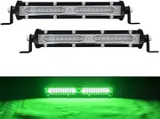 Ultra Slim Single Row Green LED Offroad Driving Fog Lights Bar Green Hunting Fishing Lights 2Pcs 7Inch Waterproof Auxiliary Work Lights Grille Lights Bar fit for Fish Pig Deer Truck Trator Boat Cars