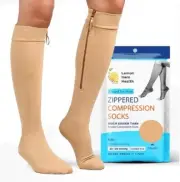 Lemon Hero Health Zippered Compression Socks ClosedToe M Short 20-30 mmHg Beige
