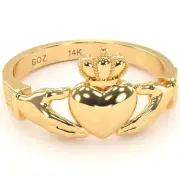 Classic Irish Claddagh Love Ring In 10k / 14k Solid Gold From Gems Of Zodiac
