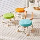 PU Leather Round Stool With Wheels Waterproof Rolling Pulley Chair SPA