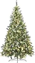 Christabelle LED Christmas Tree 2.1m Pre-Lit with Pine Cones Xmas Decoration Snow-Tipped Needles Hinged Branches Eco-Friendly