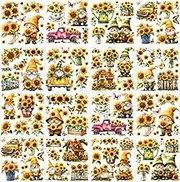 GOMAKERER 12 Sheets Rub on Transfers for Crafts and Furniture, 12 Styles Sunflower Gnomes Rub on Transfer Stickers PVC Transfer Furniture Stickers for DIY Home Window Craft Decor, 14x14cm