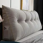 Sofa Slipcovers Wedge Reading Pillow with Removable Triangular Backrest Cushion and Pocket Large Lumbar Support Positioning Pillow for Bed Sofa Light Grey (180x50x20cm)
