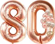 Rose Gold 80 Number Balloons - Large, 8 and 0 Mylar Rose Gold Balloons, 40 Inch | Extra Pack of 10 Latex Baloons, 12 Inch | Great 80th Birthday Party Decorations| 80 Year Old Rose Gold Party Supplies