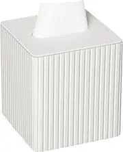 Tissue Box Cover Stylish PU Leather Square Tissue Box Holder with Magnetic Bottom for Bathroom Bedroom or Office (White, One size)