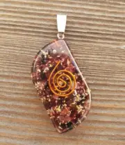 ORGONE GARNET GEMSTONE EYE SHAPED PENDANT ORGONITE (ONE)