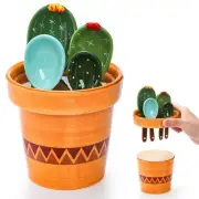 5Pcs Ceramic Measuring Spoons in Pot, Cactus Shape Baking Measuring Spoons an...