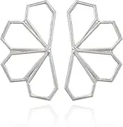 Fenghejp Fashion Geometric Diamond Small Fresh Hollow Silver Flower Petals Earrings Earrings