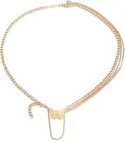 [Generic] Butterfly Charm Layered Waist Chain Belt, Gold-Tone Metal Body Jewellery