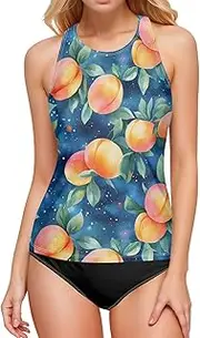 [AIXIWAWA] Watercolor Peaches Women's Tankini Tops, Swimsuit Top for Beach Pool Vacation S