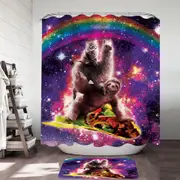 Cool Funny Crazy Art Space Cat Llama Sloth Riding Taco Shower Curtain