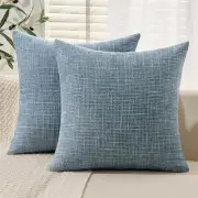 Burlap Linen Throw Pillow Covers 18x18 Inch 18" x 18" (Pack of 2) Blue
