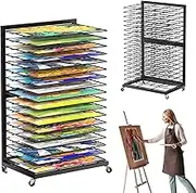 QKOSMTL Art Drying Rack for Painting, 18 Removable Shelves, Mobile Art Studio Display Rack, Sturdy Metal, Height 25.9", Shelves 11" x 16"
