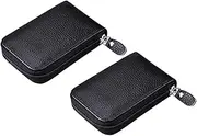[TOGEVAL] 2pcs Cowhide Credit Card Holder for Women Compact Zipper Card Organizer Multiple Slots for Business and Travel Theft Design