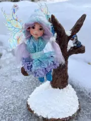 OOAK Fairy Doll, Winter Fantasy Sculpture, Polymer Clay Art Figurines, Pixie Fae