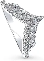 [BERRICLE] Rhodium Plated Sterling Silver Cubic Zirconia CZ V Shaped Wishbone Chevron Anniversary Wedding Curved Half Eternity Band Ring