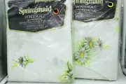 Vintage Springmaid Wondercale White W Flowers Double Sheet Set -Flat & Fitted