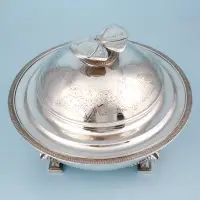 在飛比找Yahoo!奇摩拍賣優惠-西洋古董銀器19世紀美國Tiffany收藏級純銀帶蓋餐盤銀盤