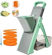 Mandoline Slicer Plus with Catch Tray, Adjustable Vegetable Chopper, Kitchen Food Cutter, Blue and Grey (Green)