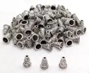 Lot of 95 Metal Silver Color Bead Caps Cones Ornate Design To Fit 5 mm Beads