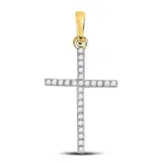 10k Yellow Gold Round Diamond Religious Cross Pendant 1/6 Cttw